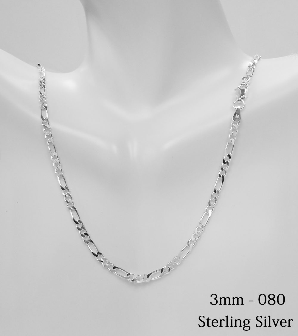 Sterling Silver Figaro 3 mm Chain Necklace