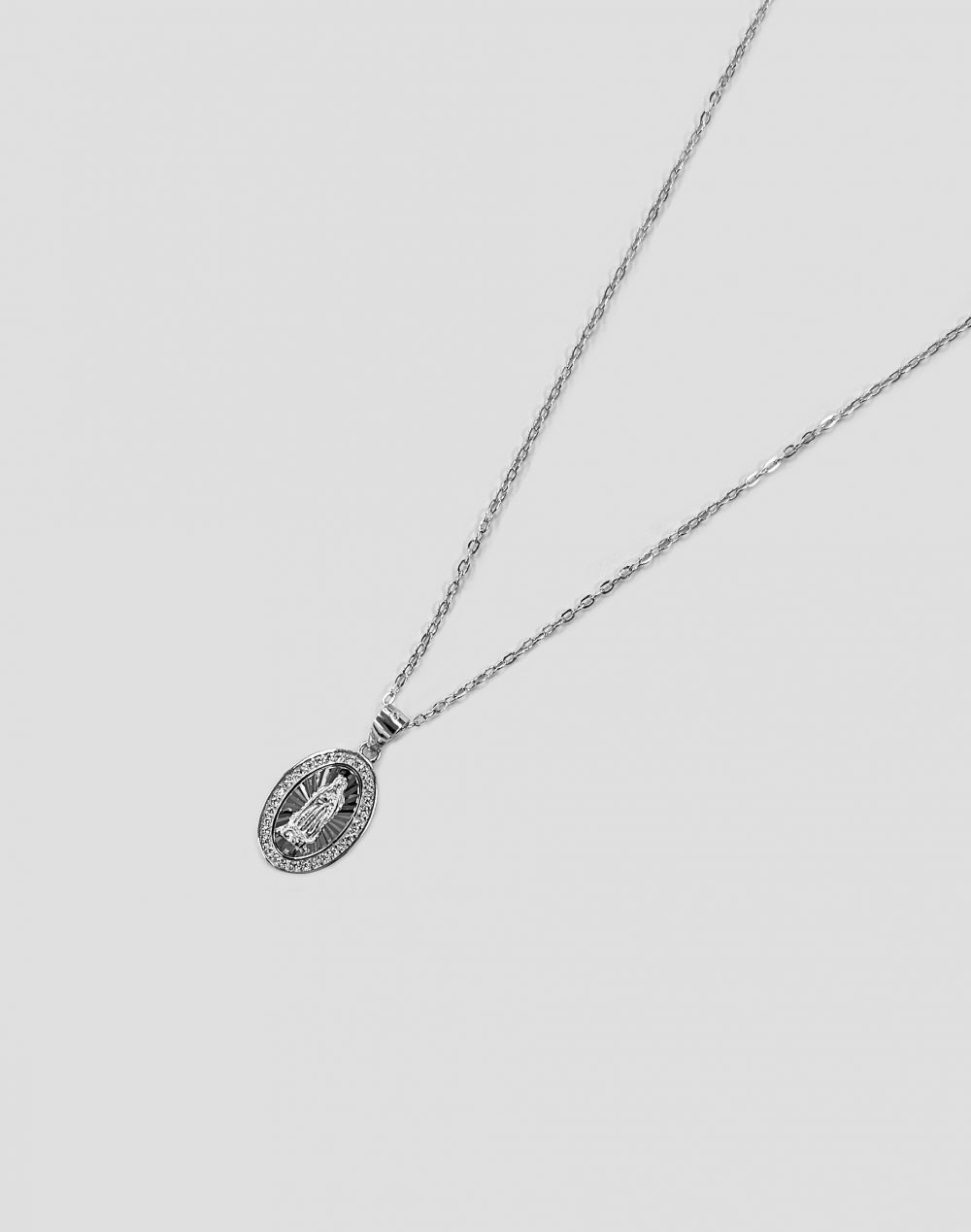 925 Sterling Silver Oval Virgin Mary, Guadalupe CZ Medal Pendent Necklace - Image 2