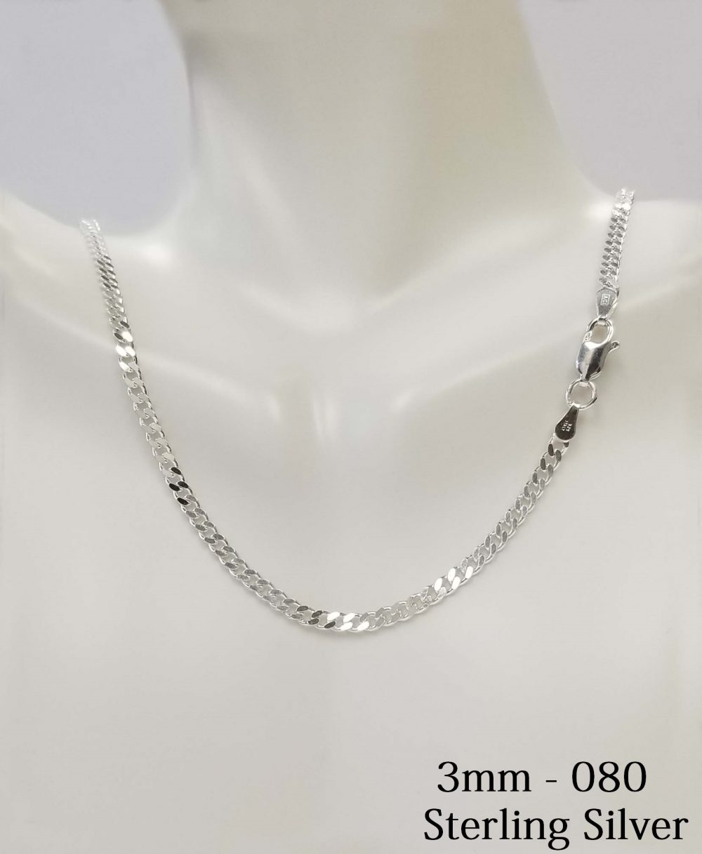 925 Sterling Silver Cuban 3 mm Chain Necklace