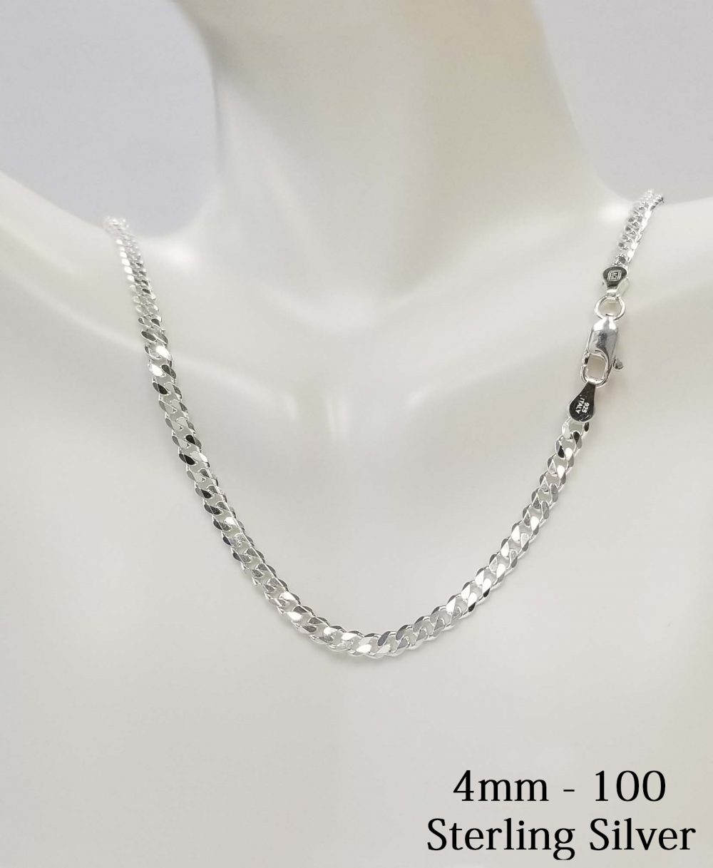 925 Sterling Silver Curb 4mm  Chain Necklace