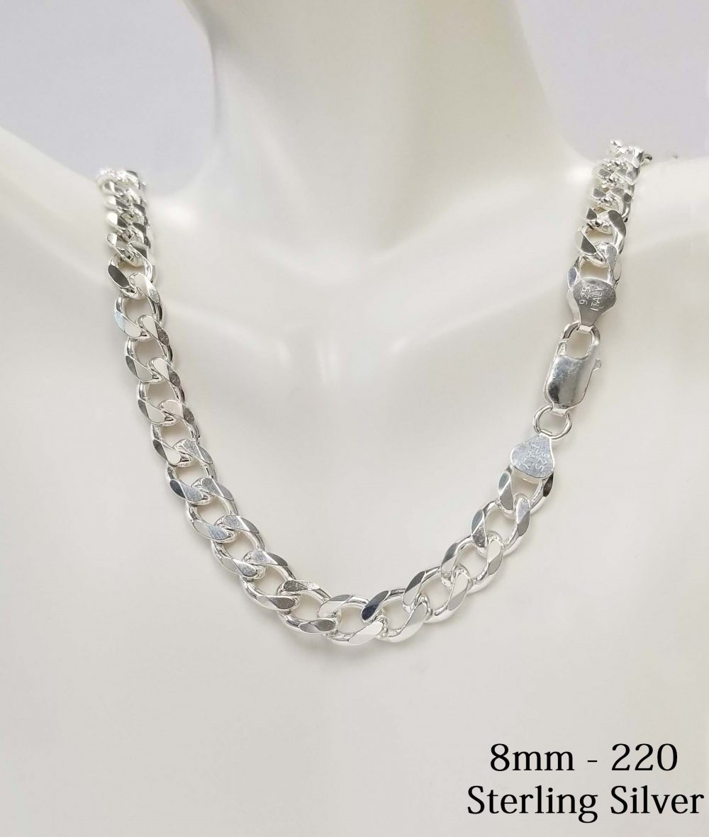 925 Sterling Silver 8 mm Curb Chain Necklace