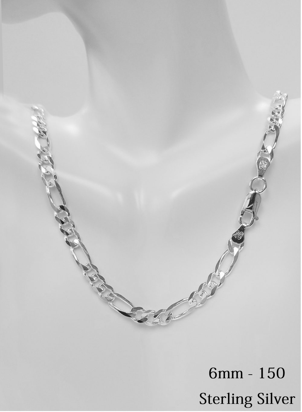 925 Sterling Silver Figaro 6mm Chain Necklace