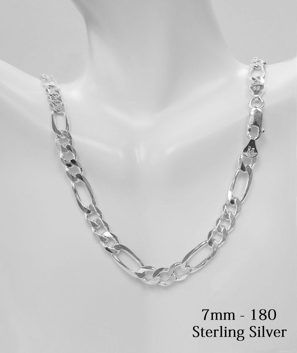 925 Sterling Silver 7 MM Figaro Chain Necklace