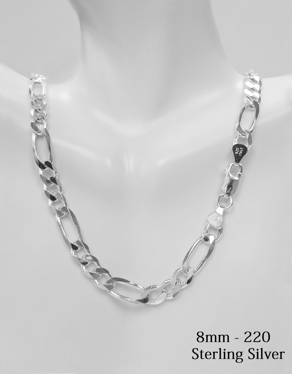 925 Sterling Silver 8 mm Figaro Chain Necklace