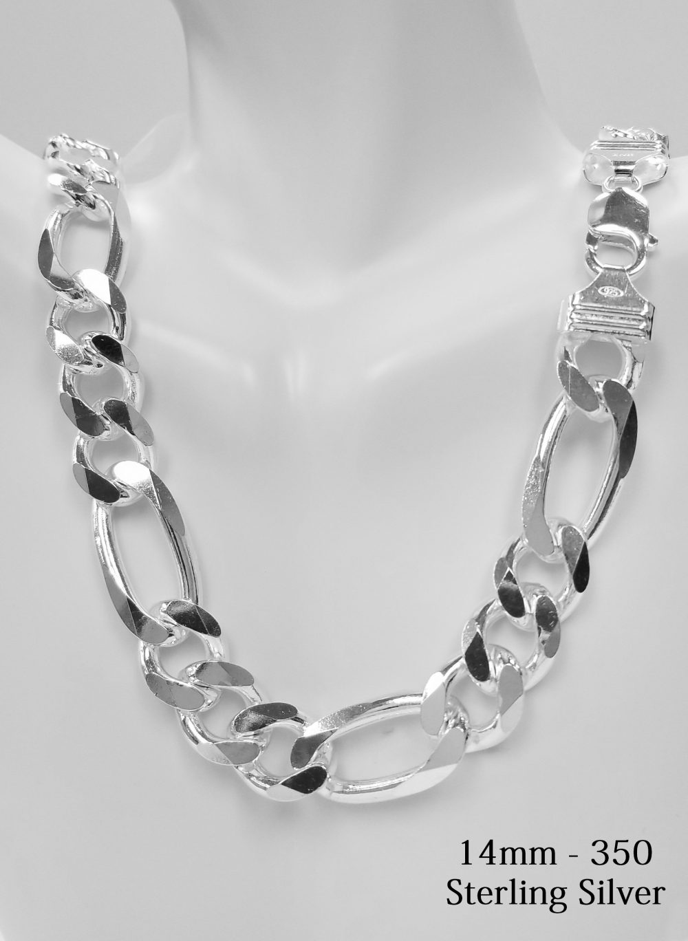 925 Sterling Silver 14 mm Figaro Chain Necklace