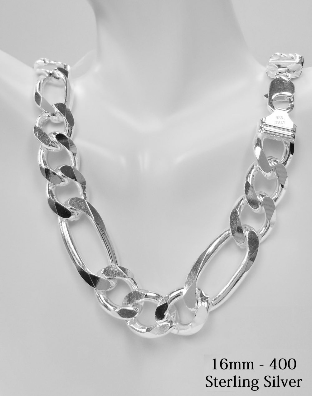 925 Sterling Silver 16 mm  Figaro Chain Necklace