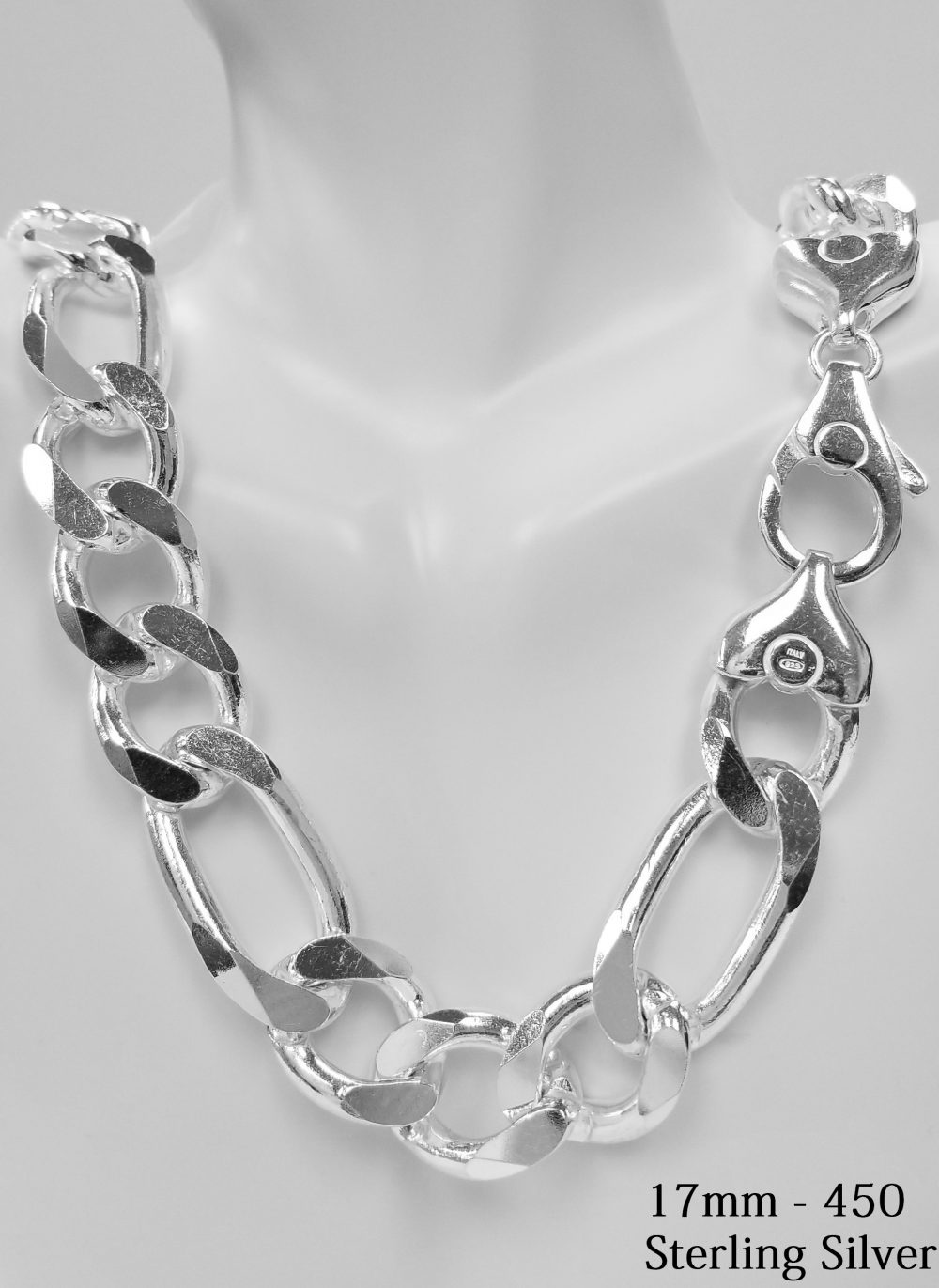 925 Sterling Silver 17 mm Figaro Chain Necklace