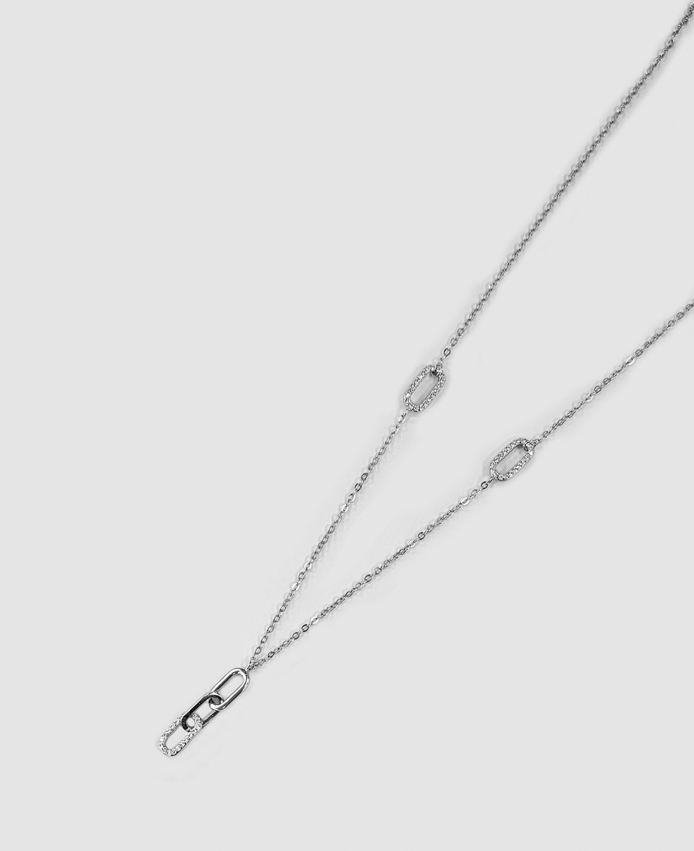 925 Sterling Silver CZ Link Necklace